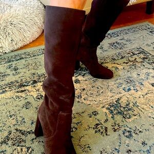 Brown Chunky Heel Leather Boots